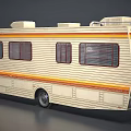 Fleetwood Classic Beige Striped Recreational Vehicle With Multiple Windows Exterior Design