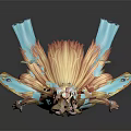 3D Fantasy Fairy Character With Golden Long Hair And Blue Green Ornamental Flowing Ribbons