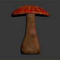 Vibrant Red Mushroom Plant With Yellow Spots And Brown Stem On Gray Background