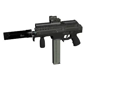 Tactical Black Submachine Gun with Silencer Detachable Magazine and Red Dot Scope 3d model
