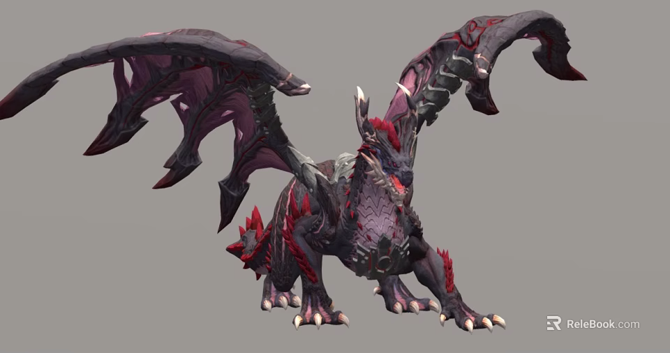 Mythical Flying Dragon With Large Wings Red Black Scales And Detailed 3D Design 3d model 