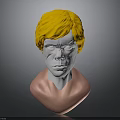 Man 3D Model with Yellow Hair and Pink Neck on Gray Background