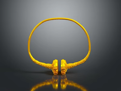 Golden Ring Shaped Hardware Tool With Dragon Head Design Ends And Durable Metal Construction 3d model