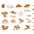 Chinese-style carved auspicious clouds wave combination 3d model