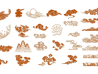 Chinese-style carved auspicious clouds wave combination 3d model