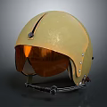 Classic Yellow Protective Helmet with Orange Tinted Visor and Vintage Metal Fittings