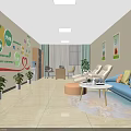 Modern Bright Waiting Area With Sofa Plants Coffee Table And Wall Posters 3d model