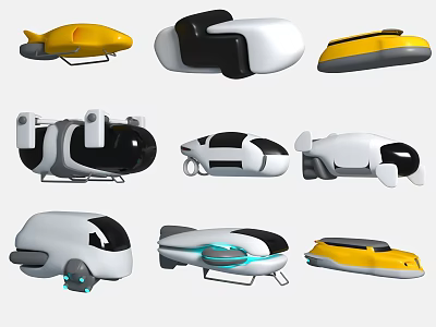 Futuristic Transportation Models Featuring Various Designs And Yellow White Black Colors 3d model