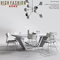 Modern Dining Table And Chair Set With Wooden Top Metal Legs And Decorative Vase