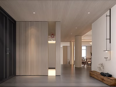 Modern Restaurant Interior Design With Open Layout Wooden Ceiling Pendant Lights And Dining Table Chairs 3d model