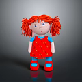 Adorable Red Hair Doll Wearing Strawberry Pattern Dress And Blue Shoes As Daily Toy
