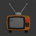 Retro Orange TV Electronic Appliance With Antenna Silver Screen And Red Button