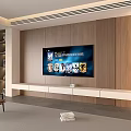 Modern TV Stand With Wooden Wall Paneling And Mounted TV In Minimalist Living Room