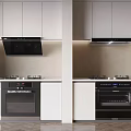 Modern Kitchen With White Cabinets Black Range Hoods Ovens And Appliances