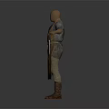 3D Model Game and Movie Character Wearing Long Sleeved Shirt Apron Boots with Arms Outstretched