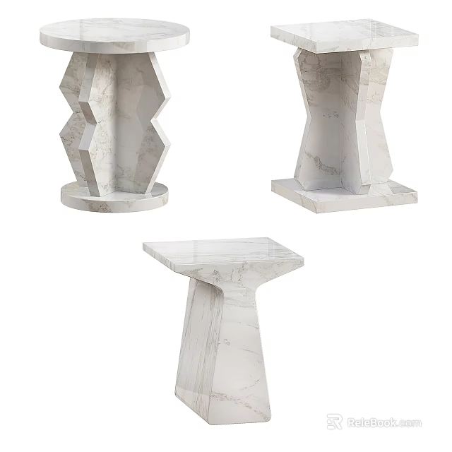 Modern Geometric Marble Side Tables With Unique Pedestal Designs For Home Decor 3d model 