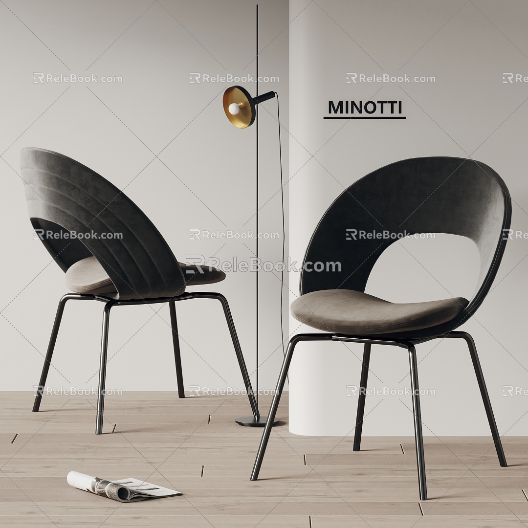 minotti Dining Chair Single Chair Fabric Leisure Chair Floor Lamp Book Ornaments 3d model