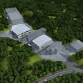 Aerial View of Industrial Factory Complex Surrounded by Lush Green Forests