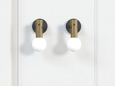 Pair Of Modern Wall Lamps With Black Gold Metal Base And White Globe Shade 3d model