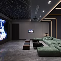Modern Home Theater With Starry Ceiling And Green Sofa 3d model