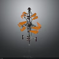 Mechanical Tower Structure With Multiple Orange Blades And Metal Support Frame
