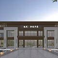 Elegant Modern Sales Center Building With Symmetrical Facade Water Features And Lighting