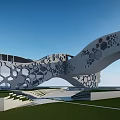 Modern School Building With Unique Geometric Structure Honeycomb Design And Green Lawn Water Channel