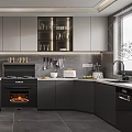 Modern Kitchen Interior With Gray Cabinets Built-in Ovens And Sleek Countertops