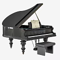 Elegant Black Grand Piano with Open Lid Sheet Music and Matching Bench