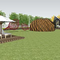Modern Geometric Hotel Building With Windmill Outdoor Lawn And Lounge Chairs