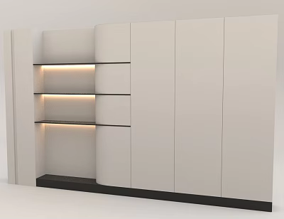 Modern Interior Background Wall With White Panels Built in Shelves And LED Lighting 3d model
