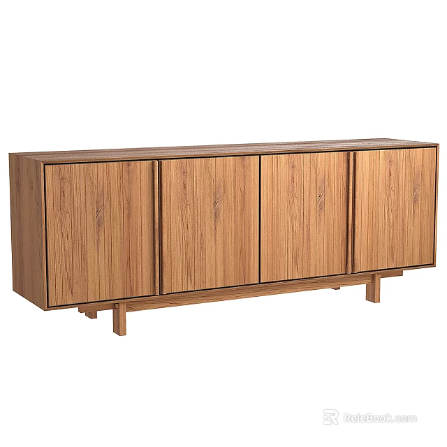Modern Wooden TV Stand with Four Cabinet Doors and Minimalist Sturdy Legs 3d model 