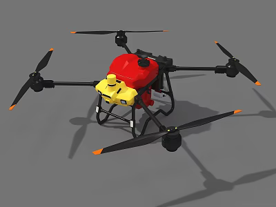 Red And Yellow Drone With Multiple Propellers And Landing Gear Structure 3d model