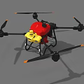 Red And Yellow Drone With Multiple Propellers And Landing Gear Structure