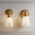 Elegant Wall Sconces with Golden Base Textured Glass and White Shades Mounted on Wall