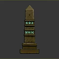 Ancient Stone Pillar With Blue Glowing Accents Layered Base And Geometric Patterns
