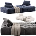 Comfortable White And Navy Blue Sofa Stools With Stacked Pillows And Cozy Blanket