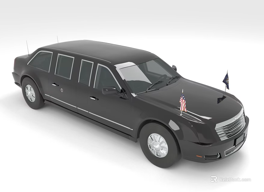 Black Stretch Limousine With American Flags On Roof And Sleek Exterior Design 3d model 