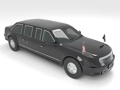Black Stretch Limousine With American Flags On Roof And Sleek Exterior Design 3d model