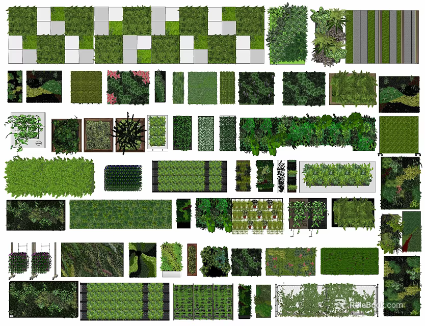 Various Living Wall Designs With Different Plant Patterns And Greenery Layouts 3d model 
