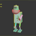 Cartoon Style Teal Robot 3D Game Movie Character With Question Mark Symbol And Square Body