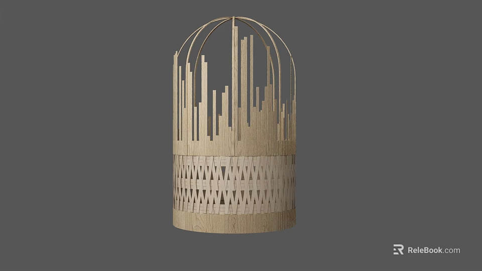 Wooden Decorative Ornament Set With Geometric Cage Structure And Woven Pattern 3d model