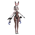 Stylish Woman In Bunny Ears Costume With Fishnet Stockings And Two Tails