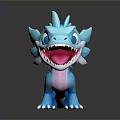 Cartoon Blue Dragon Toy Character with Open Mouth Sharp Teeth Winged Ears and White Claws