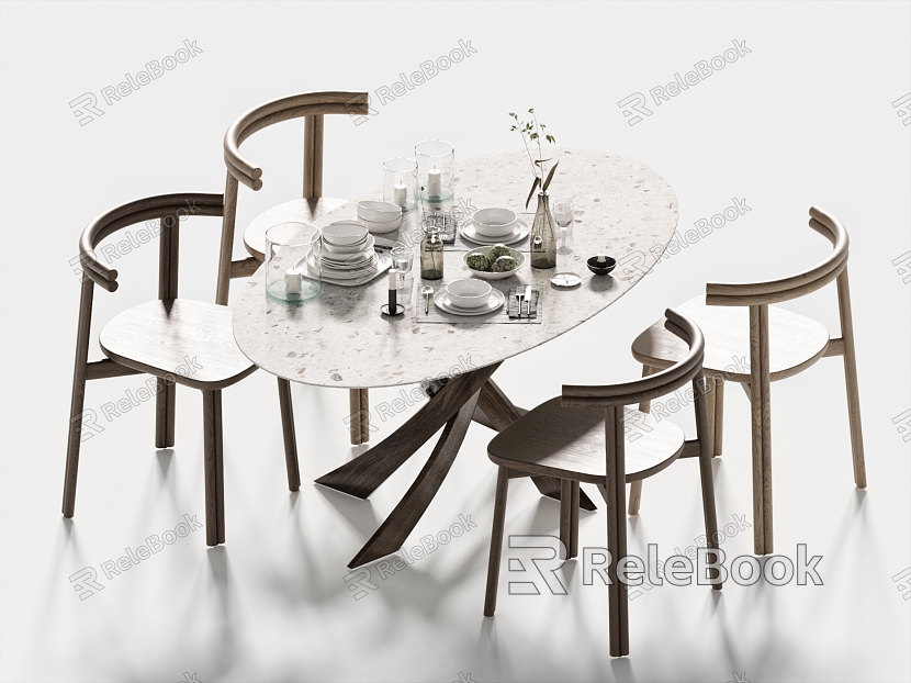 Modern Dining Table and Chair Dining Table Dining Chair Single Chair Tableware Floral Art model