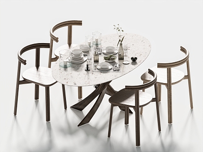 Modern Dining Table and Chair Dining Table Dining Chair Single Chair Tableware Floral Art model