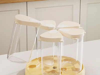 Rotating Spice Containers With Transparent Bottles White Lids And Yellow Base For Kitchen Storage 3d model