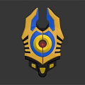 Decorative Shield Design With Yellow Blue Accents Black Stripes And Red Circular Center