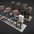 Industrial Mechanical Equipment Setup With Pumps Pipes And Control Panels