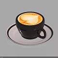 Cup of Coffee with Heart Shaped Latte Art Served in Black Cup on White Saucer